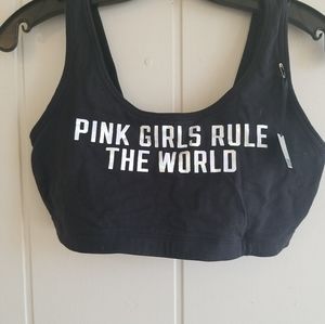 Victoria's Secret PINK GIRLS RULE THE WORLD Black Crop Top L NWT  Show E…
